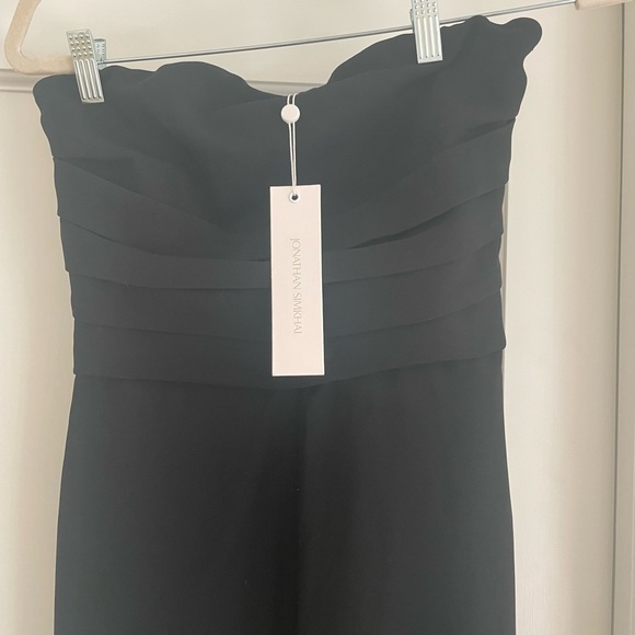 NWT $695 Jonathan Simkhai Rebecca Strapless Pleated Wide-Leg Jumpsuit, Black - Picture 11 of 13